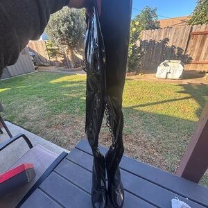 Shiny Black Thigh-High Boots